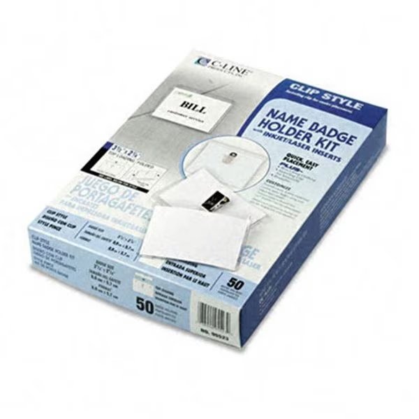 C-Line 95523 Clip-Style Badge Holder Kit  Top Load  2 1/4 x 3 1/2  White  50 Per Box, C-Line Products, Mfr#: 95523